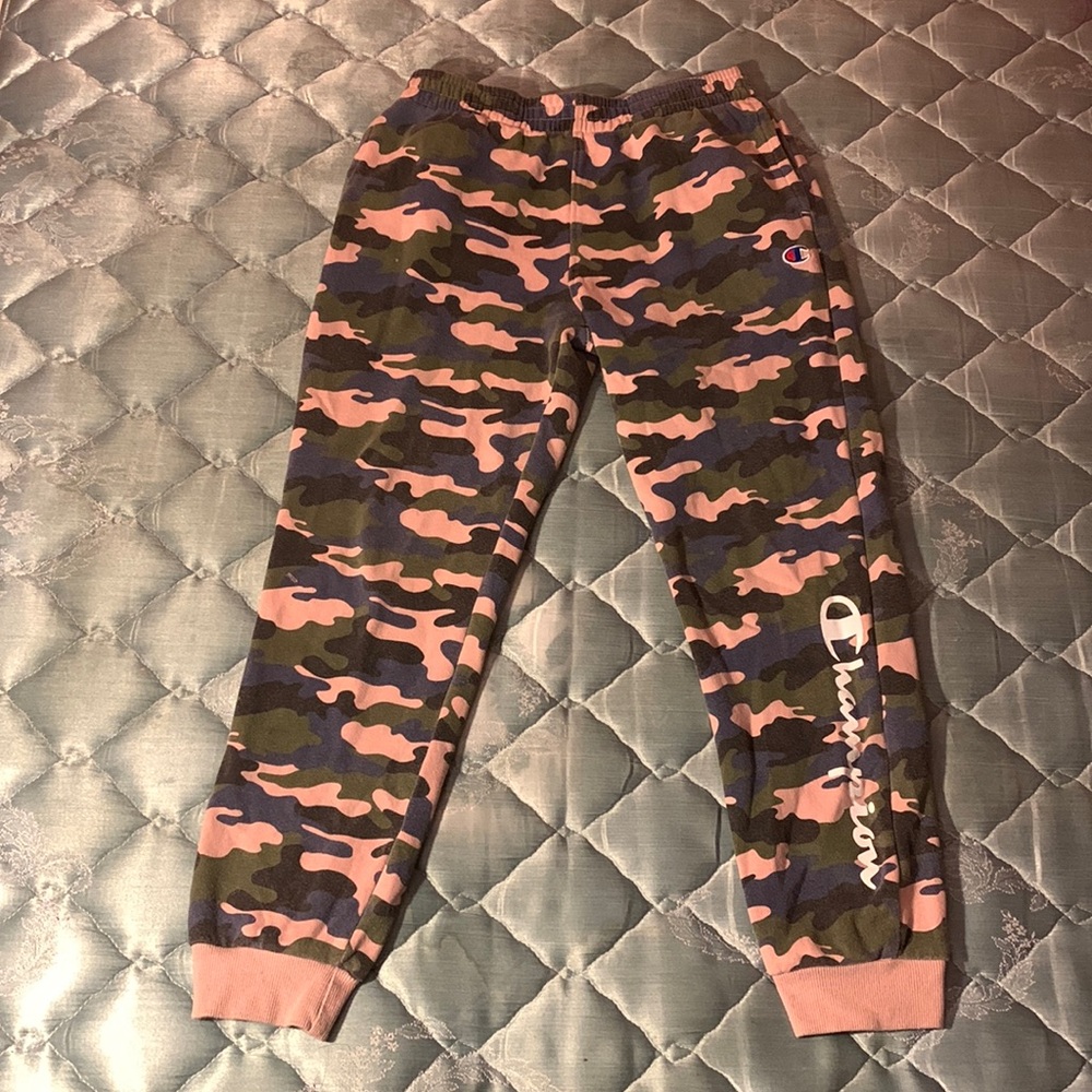 size large, champion camouflage sweatpants